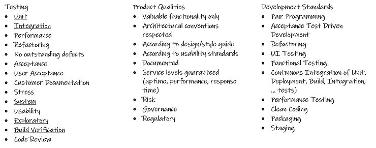 Example activities that make an Increment potentially releasable