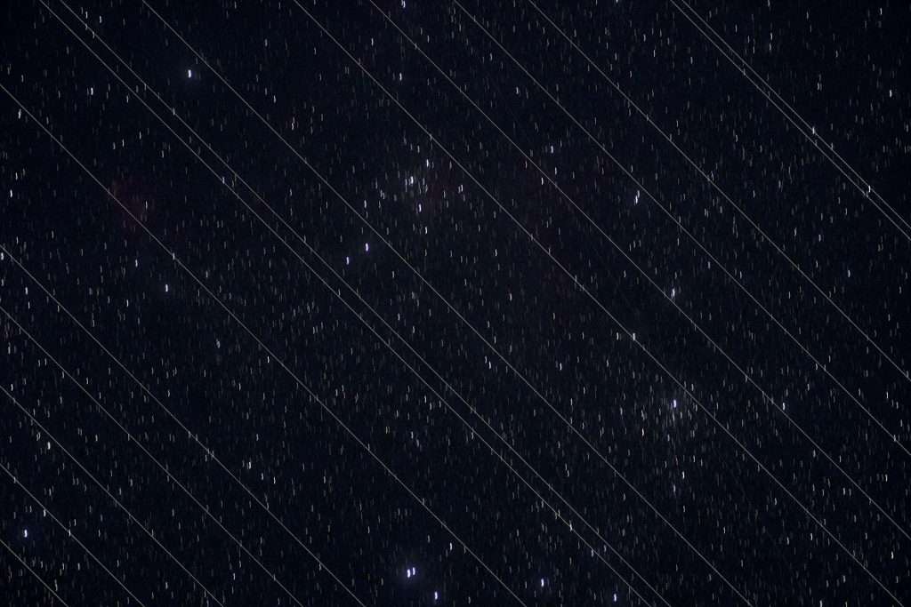 Satellite trails across a long exposure